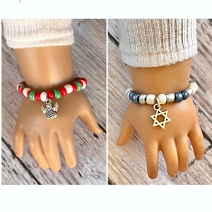 Holiday Hanukkah Christmas Bracelet for 18" doll, jewelry, accessories 1/3 scale