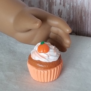 Mini Pumpkin Spice cupcake faux food 1/3 scale for American 14.5- 18” doll like- doll accessory snacks