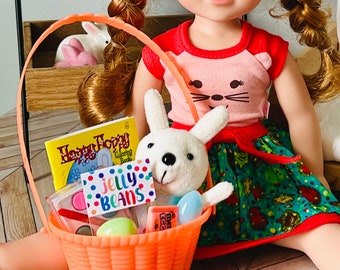 Mini Filled Easter Basket for 14- 18" doll, RRFF,Smart Doll, or other -Bunny, Coloring book, candy, egg 1/3 scale