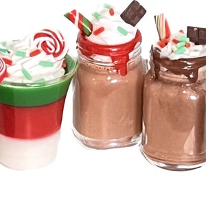 Mini Holiday Drinks 1/3 scale for American 18" doll - mason mug hot cocoa or festive shake- dollhouse kitchen elf accessories- smart doll