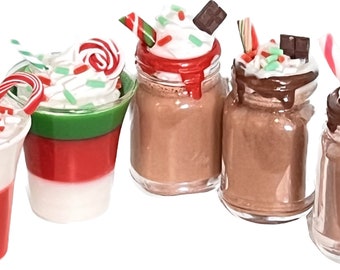 Mini Holiday Drinks 1/3 scale for 14.5"- 18" doll - mason mug hot cocoa or festive shake- dollhouse kitchen elf accessories