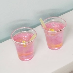 2 Mini Faux Pink Lemonade Drinks 1/3 for 14"- 18" dolls