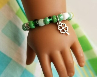 Green Shamrock Bracelet for 18 inch doll, jewelry, accessories St Patrick's Day Irish 1/3 scale