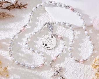 Custom Engraved Name Rosary,First Communion Rosary,Personalized Name Holy Communion Gift for Girl,Girl Rosary,Christening Gift,Baptism Gift