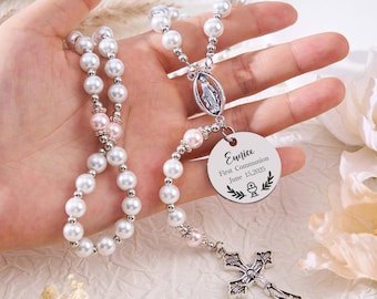 Personalisierte erste Kommunion Rosenkranz, Taufe Geschenk, erste Kommunion Geschenk, Heilige Kommunion Geschenk für Mädchen, Kreuz Rosenkranz Geschenk, Taufe Geschenk Baby Mädchen