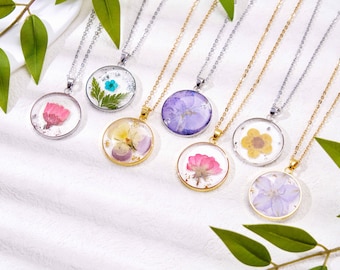 Dressed Resin Pendant Jewelry,Dried Flower Resin Jewelry,Flower Necklaces for Women,Resin Dry Flower Necklace,Birthday Gift,Gift for Her