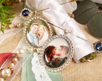 Gold Wedding Bouquet Charm with Photo,Custom Photo Memorial Pins,Flower Bouquet Photo Charm,Build a Bouquet Charm,Wedding Memorial Gifts