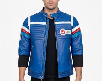 Handmade Retro Rockstar Leather Jacket – Vintage Band Style Cosplay Costume for Men