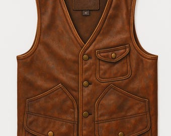 Men's Vintage Brown Leather Biker Vest – Classic Bomber Style Motorcycle Jacket