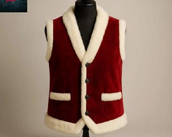 Red Velvet Faux Fur Vest | Luxury Winter Fashion | Soft Plush Sleeveless Jacket