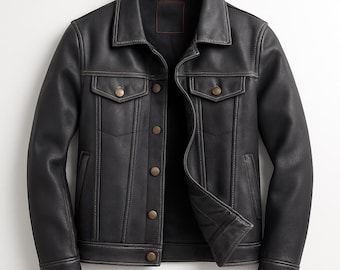 Men’s Black Vintage Leather Biker Jacket – Real Cafe Racer Trucker Style