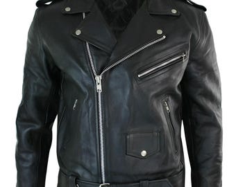 Men's Brando Style Black Biker Jacket – Genuine Buffalo Leather Motorcycle Jacket