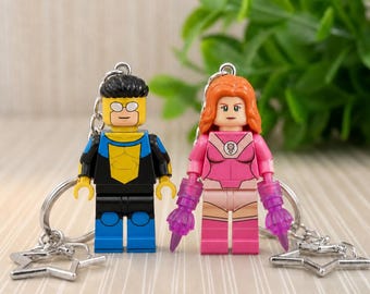 Custom Action figure Keychain | Superhero Invincible and Eve Keyring | Legendary Comic Movie Inspired Toy Keychain | Collectible Keyring