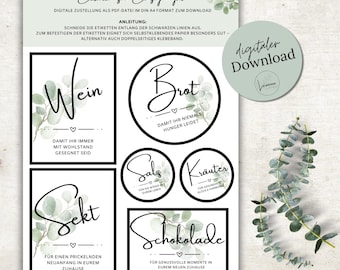 Housewarming Gift Bread & Salt – DIY Bottle Labels | Labels | Moving In – Housewarming Gift – Digital Download PDF Print