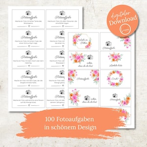 Wedding Photo Challenges with Flowers | 100 Creative Photo Challenge Cards + Blank Cards | Instant Download PDF A4 | Wedding Game | Photo Booth Spring
