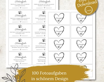100 Wedding Photo Challenges – Classic Design PDF Wedding Game | Photo Booth, Polaroid, Guest Book | Photo Booth Challenges for Weddings