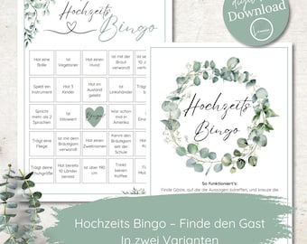 Wedding Bingo | Find the Guest | Wedding Game | Wedding Get-to-Know-You Game | Guest Game | PDF to Print | Eucalyptus Boho Pastel