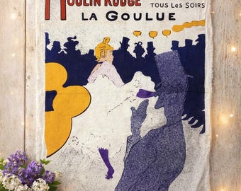 Toulouse Lautrec Moulin Rouge Fabric Poster Textile VTG Made In France 17x26