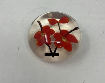 Chinese Lampwork Plum Blossom Paperweight VTG Art Glass Flowers Branching Stems