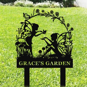 Custom Fairy Garden Sign Stake,Personalized Garden Metal Sign,Gardener name Sign,Flower Fairy Garden Stake, Garden Lover Gift,Yard Decor
