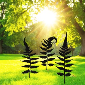 Set mit 3 Farnblättern, Metall, Gartendekor, Gartentopfdekoration, Gartendekoration, rustikales Hofdekor, Geschenk für Gärtner, Einweihungsgeschenk