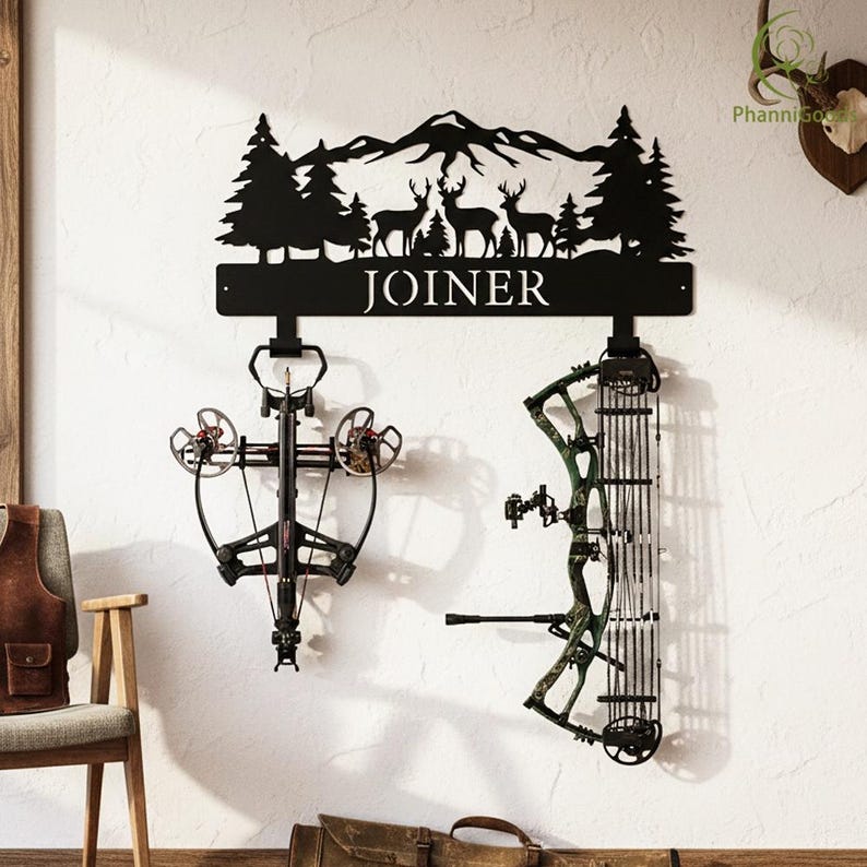 Vintage Deer Bow Holder,custom Hunting Scene Wall Rack,rustic Archery ...