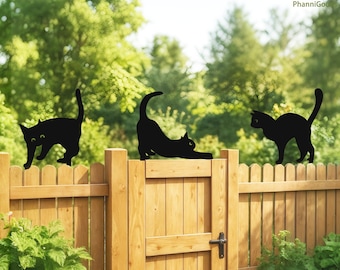 Kat silhouet tuin metalen paal, schattige kat voor tuin/hek decor, dierentuin metalen kunst, buiten tuin kat silhouet paal, cadeau kattenliefhebber, cadeau kattenliefhebber