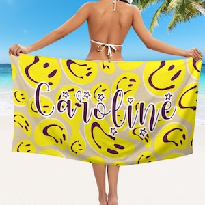 Personalized Beach Towel with Name, Silly Face - Club Gift, Group Towel, Bachelorette Party Favor, Bridesmaid Gift, Team Beach Towels