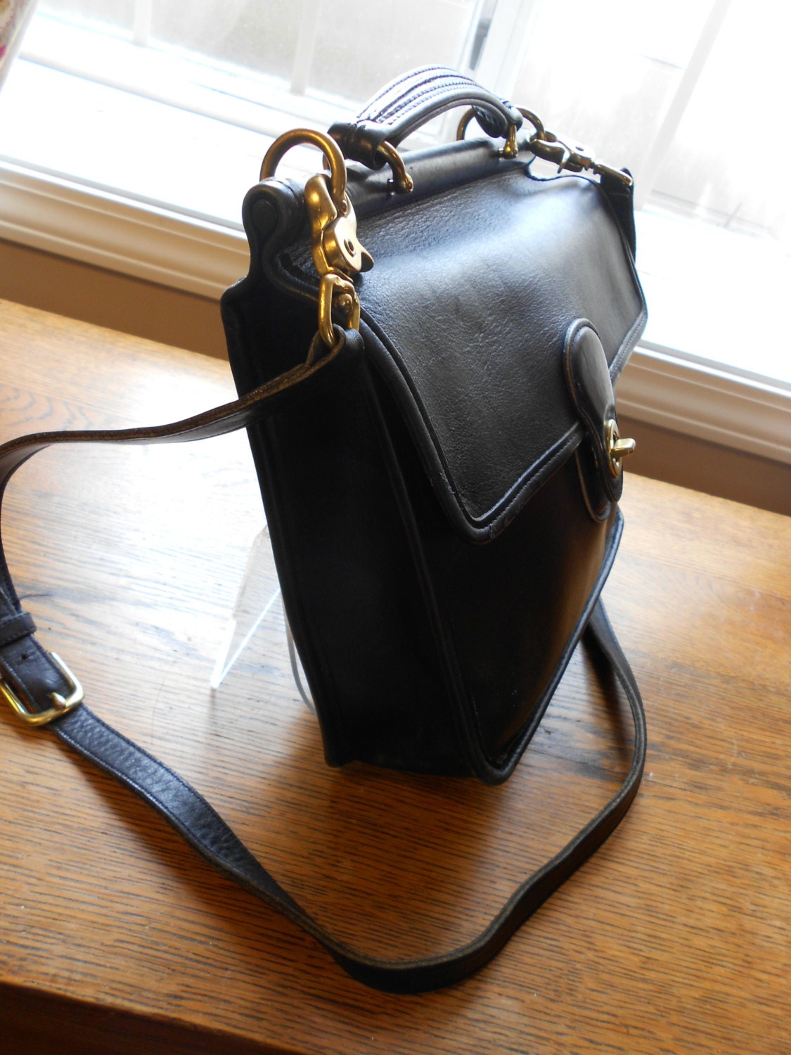 Vintage Coach Bag Crossbody Messenger Black Leather Etsy