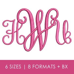 Swirl Monogram Embroidery Font, Girly Interlocking Alphabet, Custom Initials (Digital Download)