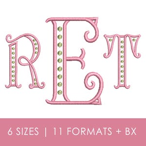 Diseño de bordado de monograma Jewel Dot, letras iniciales con remolino estilo preppy, fuente BX de dos colores (descarga digital)