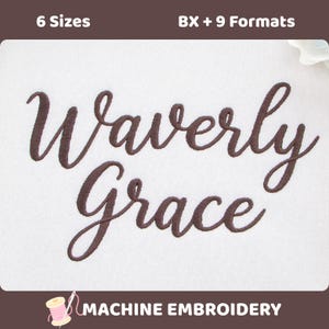 Wavely Grace borduurlettertype, elegant kalligrafisch alfabet, sierlijke cursieve letters, 6 maten, 9 formaten + BX (digitale download)