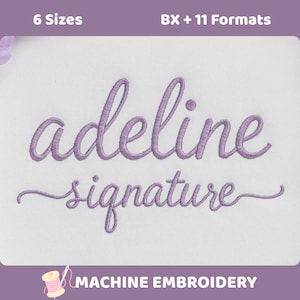 Adeline Signature with Tails Embroidery Font, alfabeto manuscrito, letras cursivas, 6 tamaños, 11 formatos + BX (descarga digital)