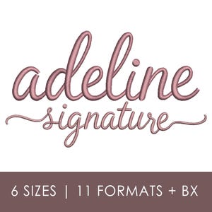 Adeline Signature med broderitypsnitt, handskrivet alfabet, kursiva bokstäver, 6 storlekar, 11 format + BX (digital nedladdning)