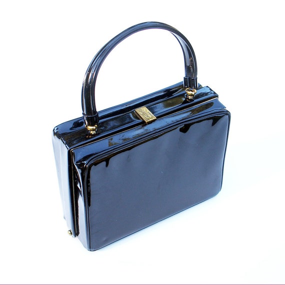 Boxy Black Handbag 1950s Carryall - image 2