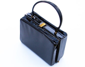 Boxy Black Handbag 1950s Carryall