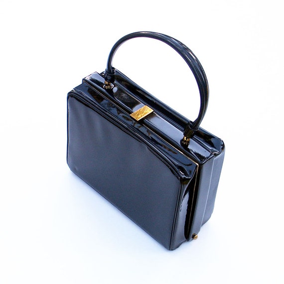 Boxy Black Handbag 1950s Carryall - image 1