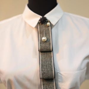 Handmade Unisex Brooch Tie with Collar Pin