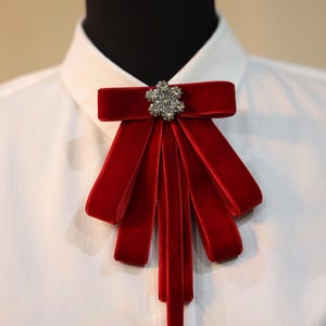 Lapel Brooch with Red Velvet Ribbon and Lapel Pin