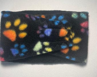 Ready to Ship 20" Fleece Belly Band - Finished Length 20" - Black with Paw Prints   -fits waists 16-18"