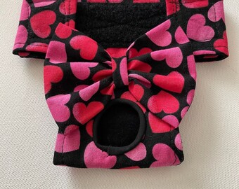 Dog Diaper - Dog Panties - Female Dog Diaper - Red and Pink Hearts on Black -  XXS - Small