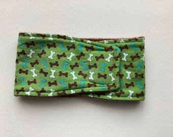 READY to SHIP - Slender M/L -  Dog Belly Band - Green with Bones