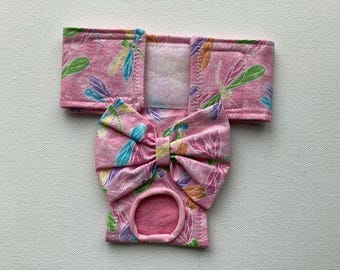 READY to SHIP - Small  -  Female Dog Panty/Diaper - Pink Dragonflies with a touch of glitter