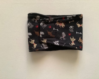 Belly Bands for Male Dogs -  Male Dog Diapers - Male Dog Belly Band - Black with Dogs, Bones, and Red   Paw Prints  -Available in all Sizes