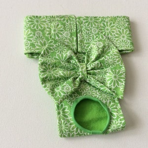 Female Dog Diaper - Dog Panties - Nappy - Britches - Bright Green with White Daisy Shapes  - Available in all Sizes
