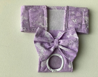 READY to SHIP - Small  -  Female Dog Panty/Diaper - Lavender with Fairies and Silver Accents