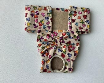 READY to SHIP - Small with PUL -  Female Dog Panty/Diaper - Beige with Hearts