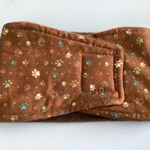 Dog Diaper - Male Dog Belly Band - Light Brown with Paw Prints  - XS - L