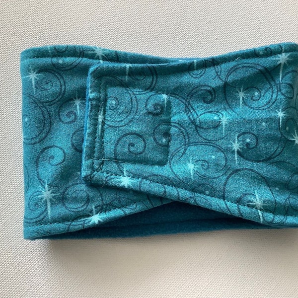 Absorbent, Waterproof,  Washable, Reusable Belly Band - Male Dog Diaper - Swirls and Stars on Turquoise -  Available in all Sizes