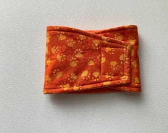 READY to SHIP - Medium - Absorbent -Male Dog Belly Band - Orange Batik with Paw Prints